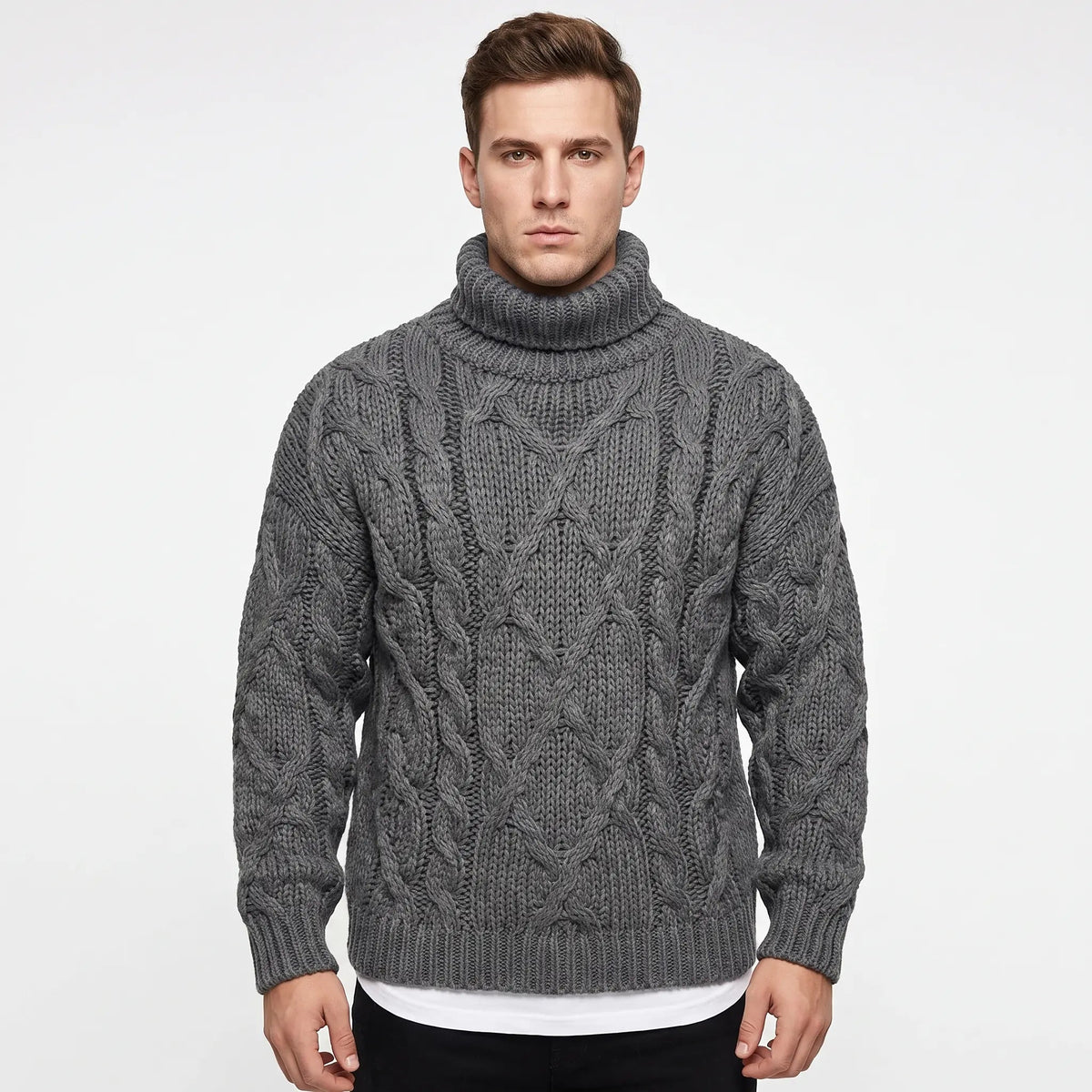 Men's Cable Knit Turtleneck Winter Sweater Chunky Oversized Pullover Edenforth
