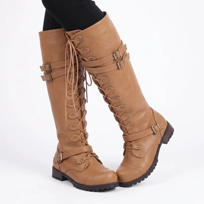 Women's Lace-Up Knee-High Buckle Combat Riding Winter Boots Edenforth
