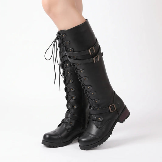 Women's Lace-Up Knee-High Buckle Combat Riding Winter Boots Edenforth