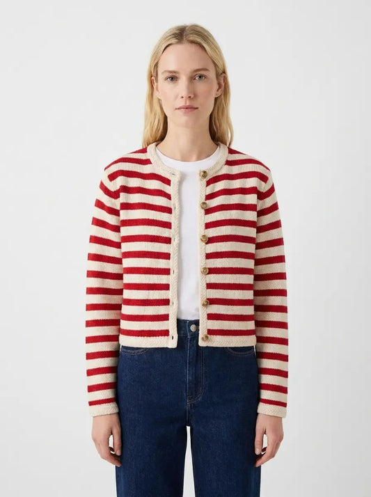 Women's Striped Cardigan Button-Front Crew-Neck Knit Winter Sweater Edenforth