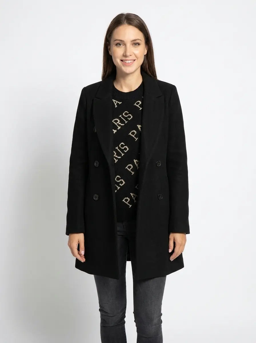 Women's Wool Blend Winter Coat Notched Lapel Double-Breasted Long-Sleeve Edenforth