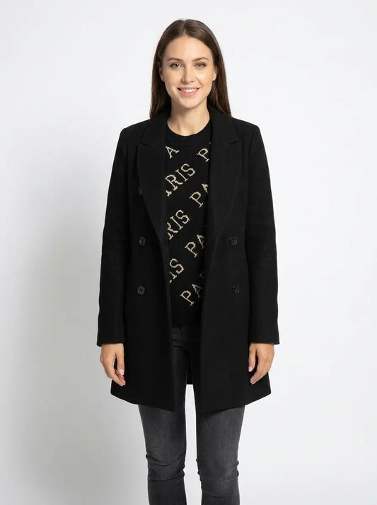 Women's Wool Blend Winter Coat Notched Lapel Double-Breasted Long-Sleeve Edenforth