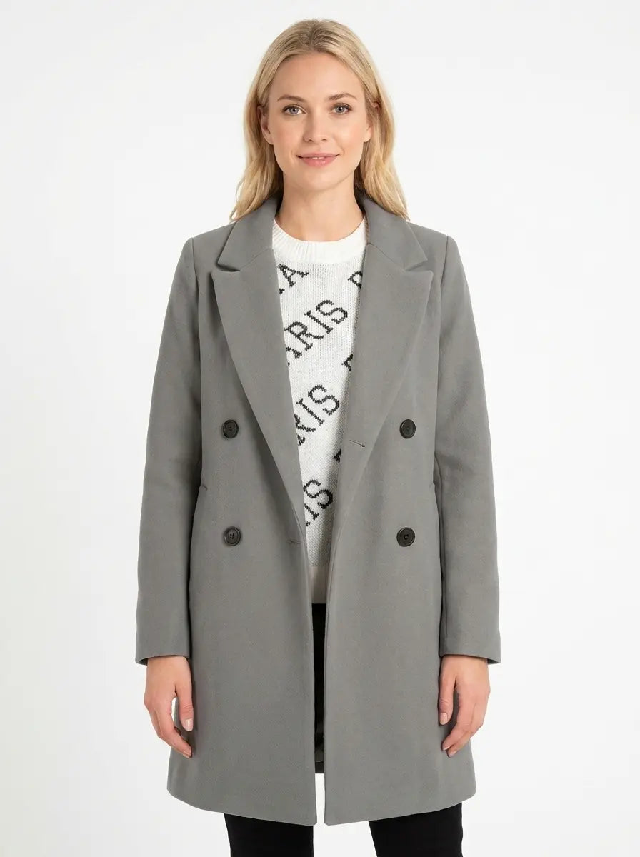 Women's Wool Blend Winter Coat Notched Lapel Double-Breasted Long-Sleeve Edenforth