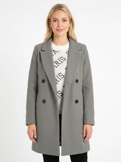 Women's Wool Blend Winter Coat Notched Lapel Double-Breasted Long-Sleeve Edenforth