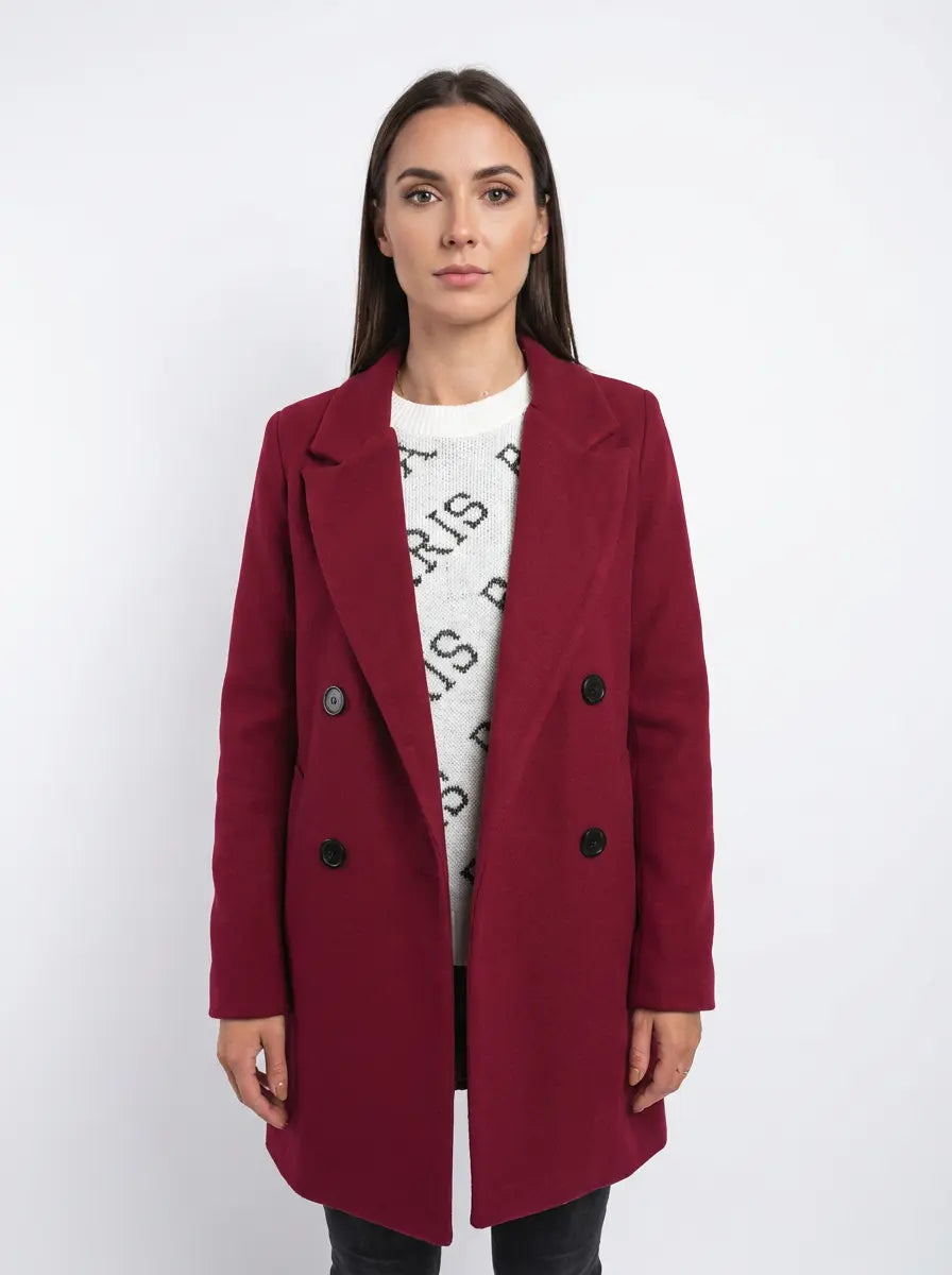 Women's Wool Blend Winter Coat Notched Lapel Double-Breasted Long-Sleeve Edenforth