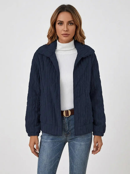 Women's Fleece Jacket Textured Collared Zip-Up Oversized Winter Coat Edenforth