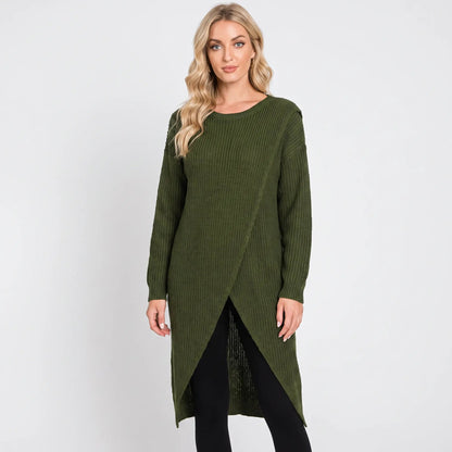 Women's Wrap Front Sweater Winter Dress Long-Sleeve Knit Maxi Tunic Edenforth
