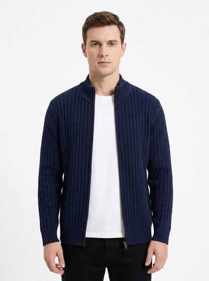 Men's Ribbed Knit Cardigan Full-Zip Stand Collar Sweater Winter Jacket Edenforth