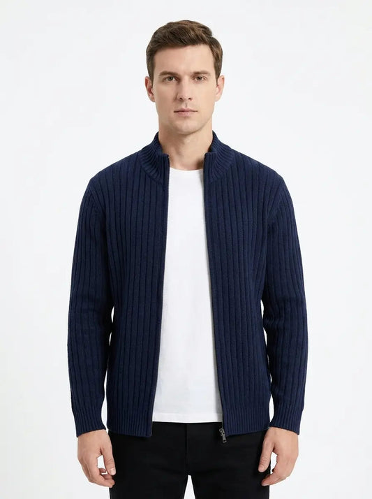 Men's Ribbed Knit Cardigan Full-Zip Stand Collar Sweater Winter Jacket Edenforth