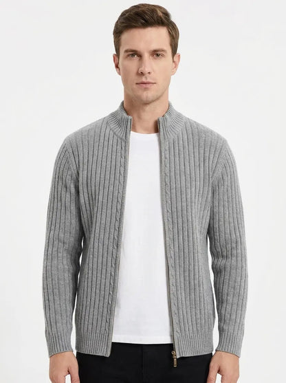 Men's Ribbed Knit Cardigan Full-Zip Stand Collar Sweater Winter Jacket Edenforth