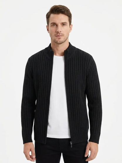 Men's Ribbed Knit Cardigan Full-Zip Stand Collar Sweater Winter Jacket Edenforth