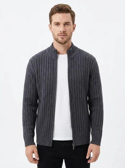 Men's Ribbed Knit Cardigan Full-Zip Stand Collar Sweater Winter Jacket Edenforth