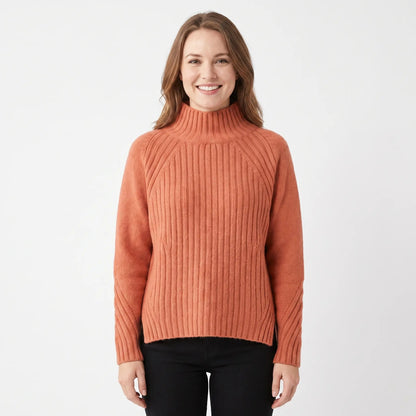 Women's Ribbed Knit Winter Sweater Mock-Neck Long-Sleeve Pullover Edenforth
