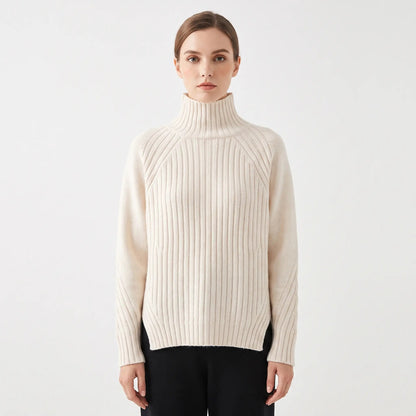 Women's Ribbed Knit Winter Sweater Mock-Neck Long-Sleeve Pullover Edenforth