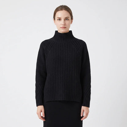 Women's Ribbed Knit Winter Sweater Mock-Neck Long-Sleeve Pullover Edenforth