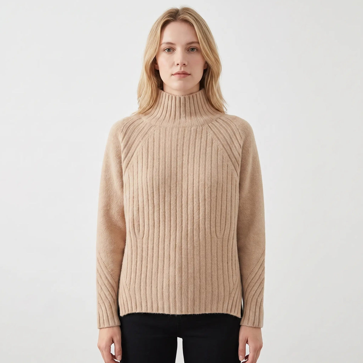 Women's Ribbed Knit Winter Sweater Mock-Neck Long-Sleeve Pullover Edenforth