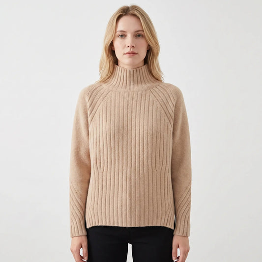 Women's Ribbed Knit Winter Sweater Mock-Neck Long-Sleeve Pullover Edenforth