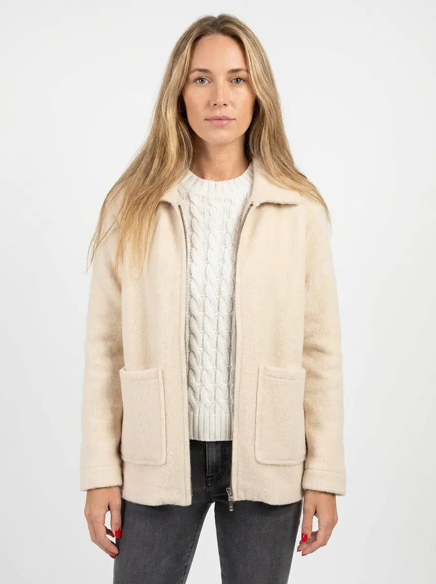 Women's Wool Blend Jacket Notched Collar Zip-Front Winter Coat Edenforth