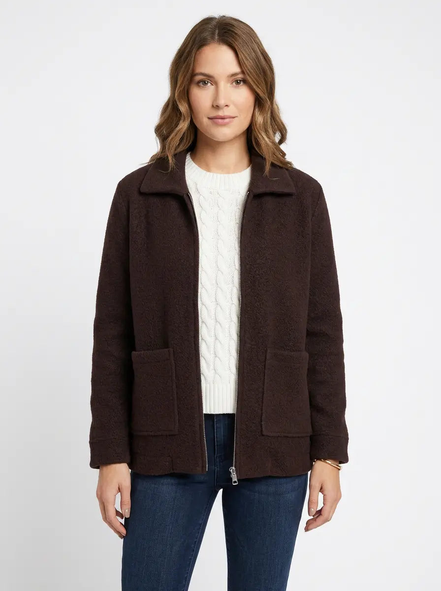 Women's Wool Blend Jacket Notched Collar Zip-Front Winter Coat Edenforth