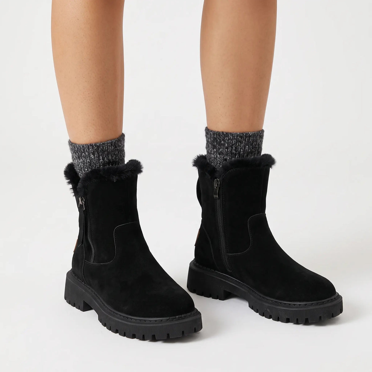 Women's Fur Trim Platform Chunky Sole Suede Winter Boots Edenforth