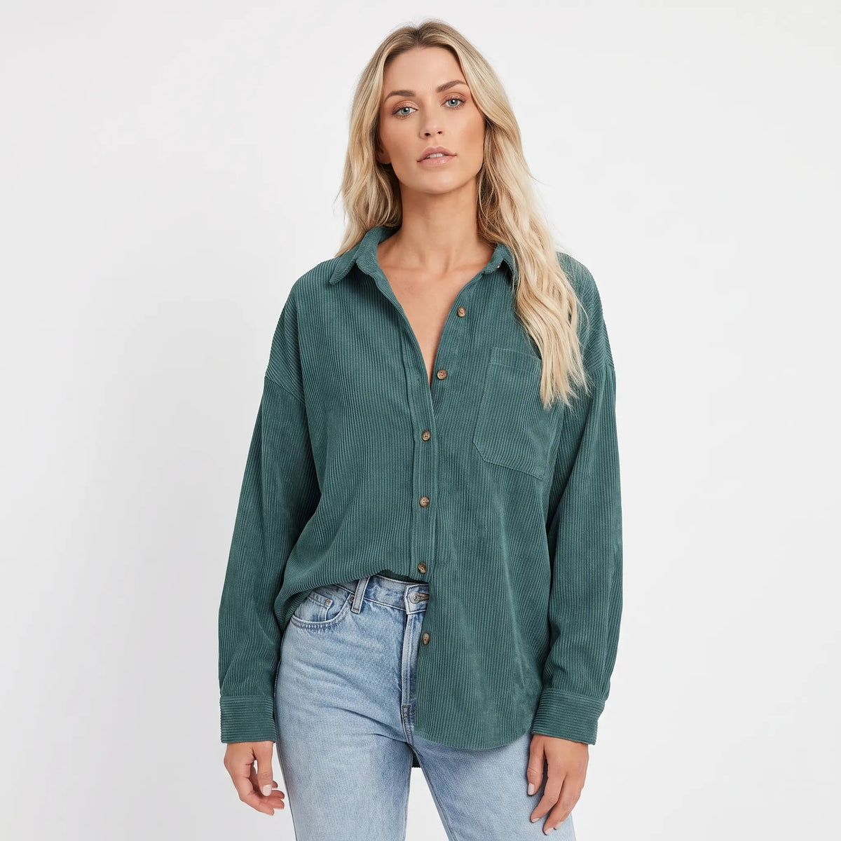 Women's Corduroy Fall Shirt Oversized Button-Down Long-Sleeve Blouse Edenforth