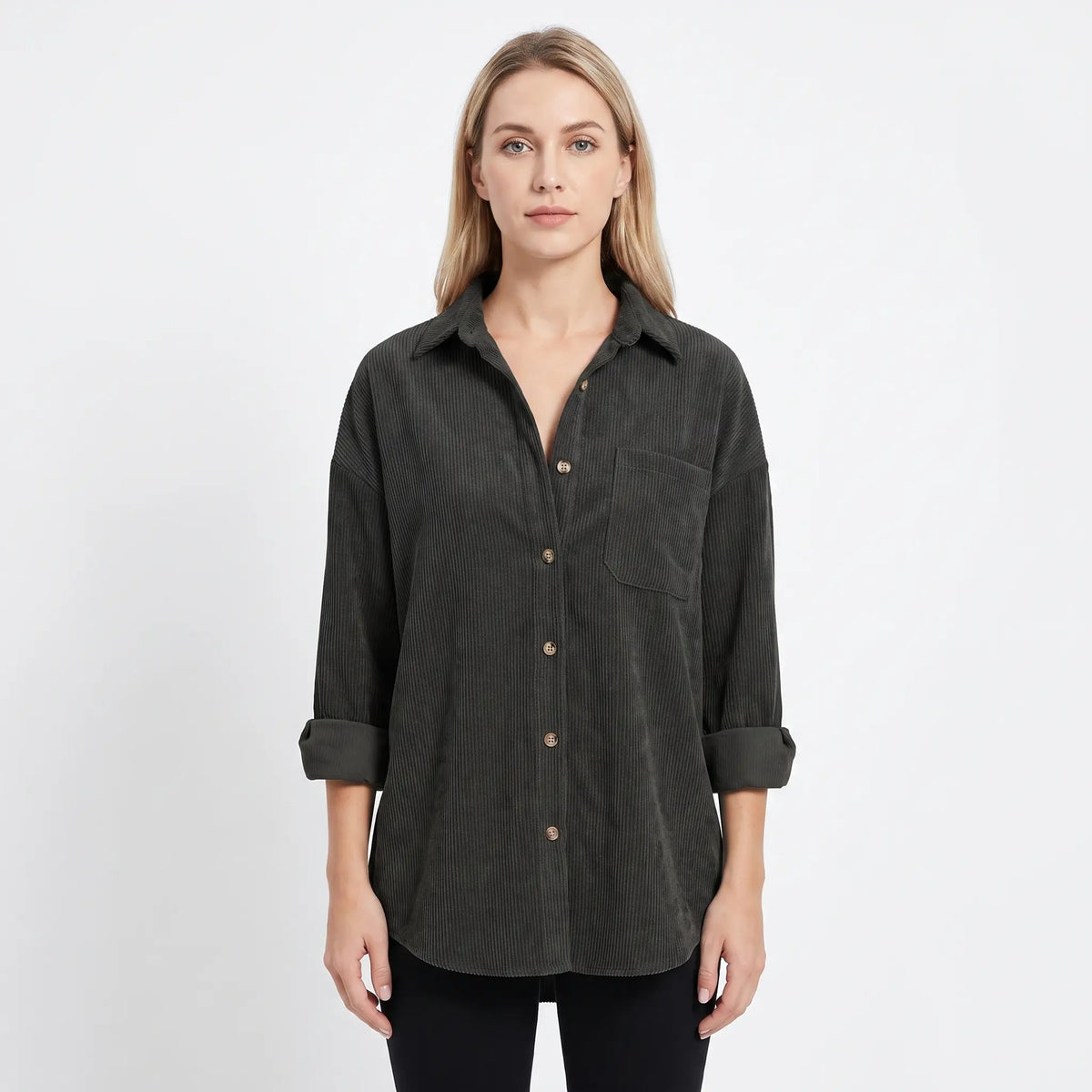 Women's Corduroy Fall Shirt Oversized Button-Down Long-Sleeve Blouse Edenforth