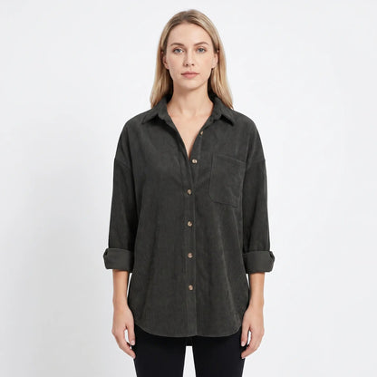 Women's Corduroy Fall Shirt Oversized Button-Down Long-Sleeve Blouse Edenforth