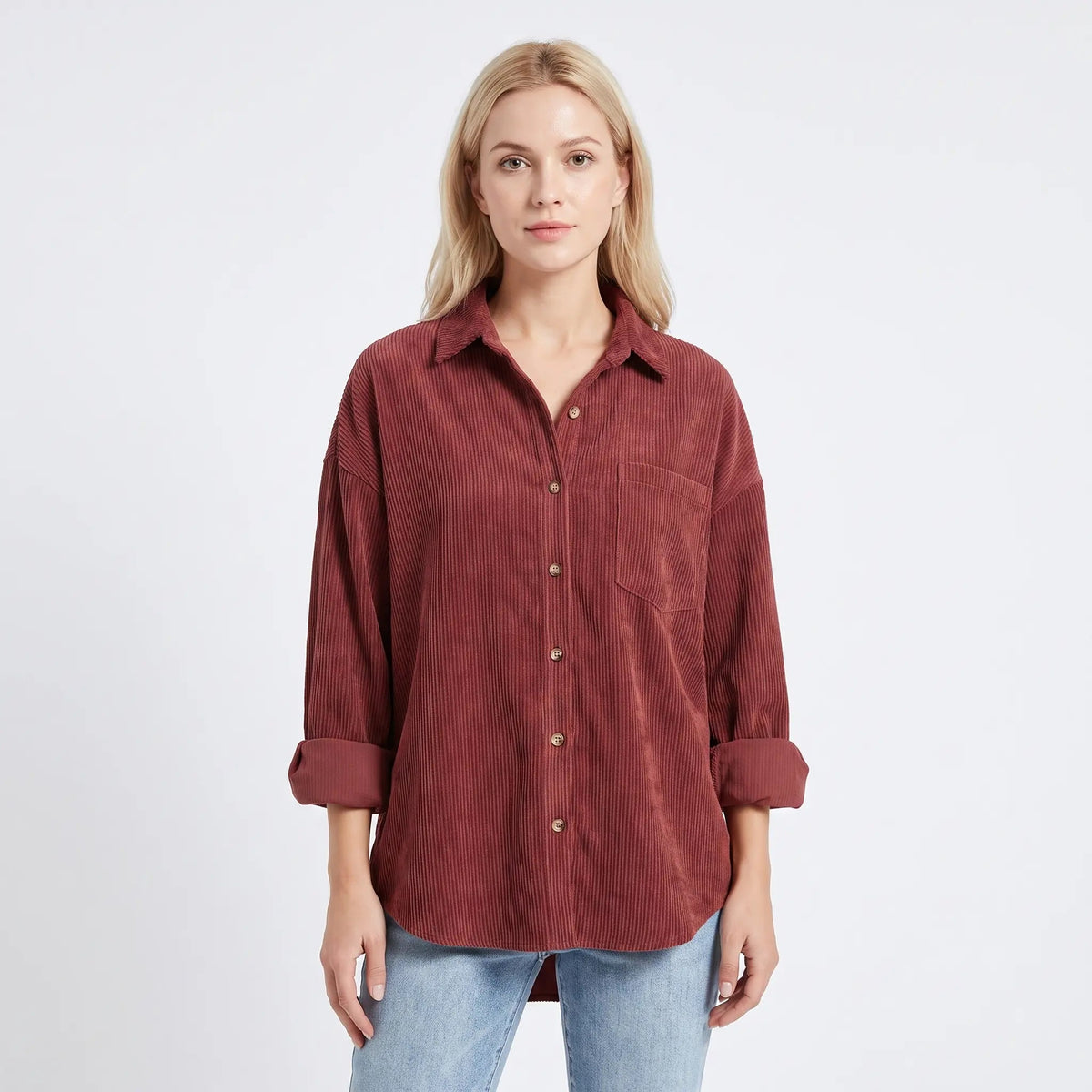 Women's Corduroy Fall Shirt Oversized Button-Down Long-Sleeve Blouse Edenforth