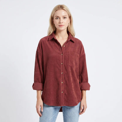 Women's Corduroy Fall Shirt Oversized Button-Down Long-Sleeve Blouse Edenforth
