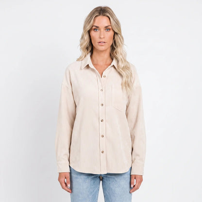 Women's Corduroy Fall Shirt Oversized Button-Down Long-Sleeve Blouse Edenforth