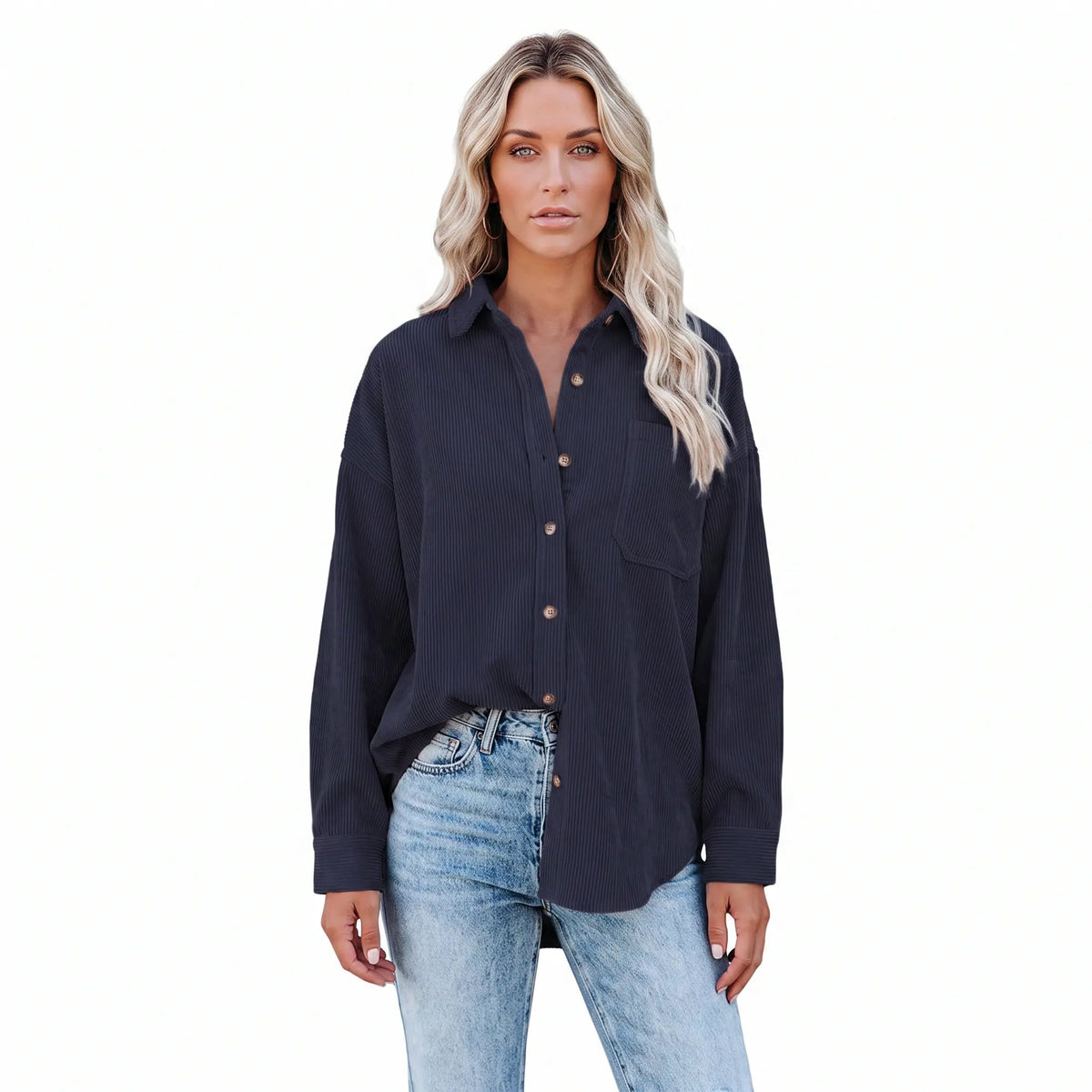 Women's Corduroy Fall Shirt Oversized Button-Down Long-Sleeve Blouse Edenforth