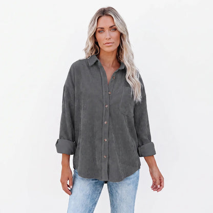 Women's Corduroy Fall Shirt Oversized Button-Down Long-Sleeve Blouse Edenforth