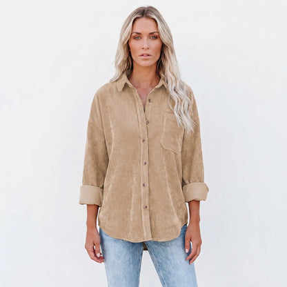 Women's Corduroy Fall Shirt Oversized Button-Down Long-Sleeve Blouse Edenforth