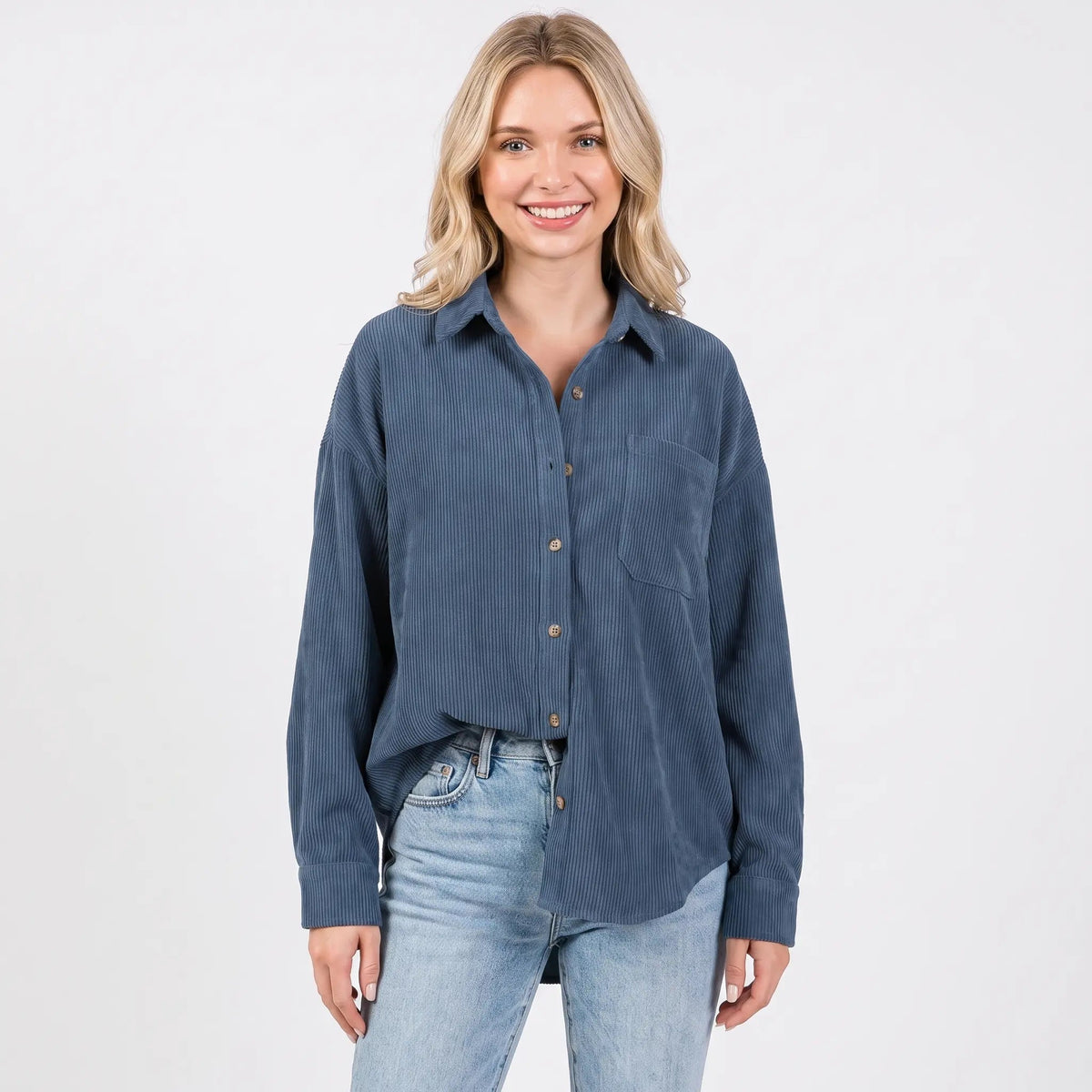 Women's Corduroy Fall Shirt Oversized Button-Down Long-Sleeve Blouse Edenforth
