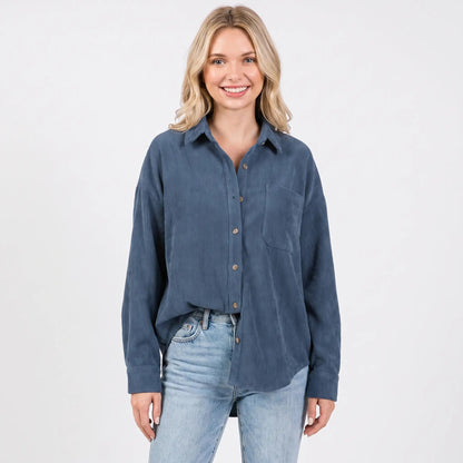 Women's Corduroy Fall Shirt Oversized Button-Down Long-Sleeve Blouse Edenforth