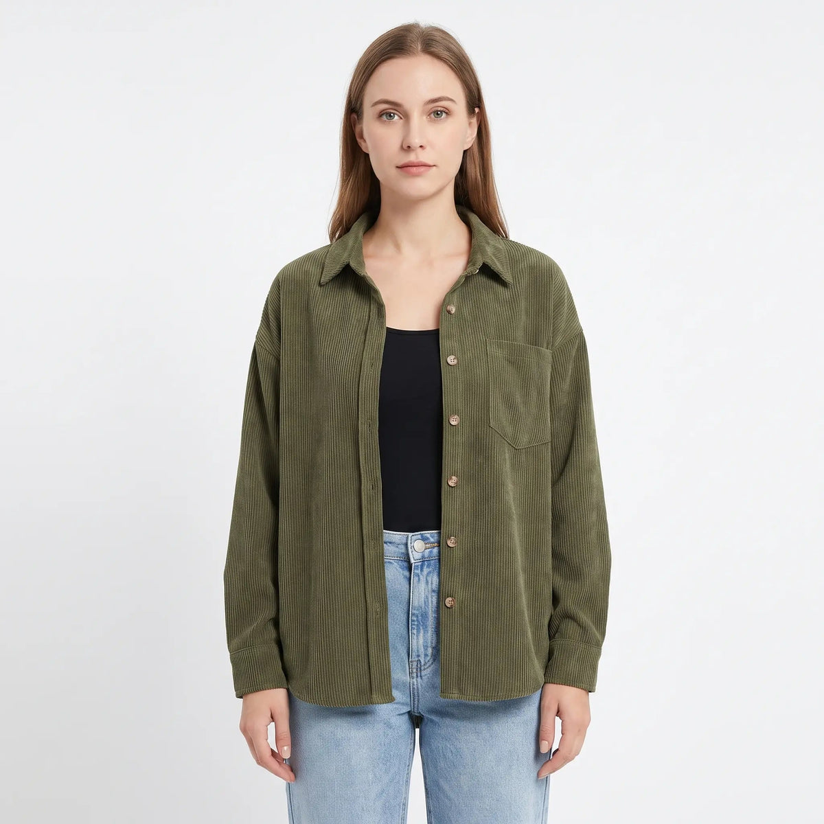 Women's Corduroy Fall Shirt Oversized Button-Down Long-Sleeve Blouse Edenforth