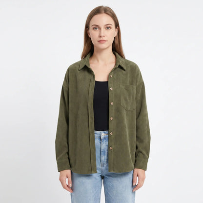 Women's Corduroy Fall Shirt Oversized Button-Down Long-Sleeve Blouse Edenforth