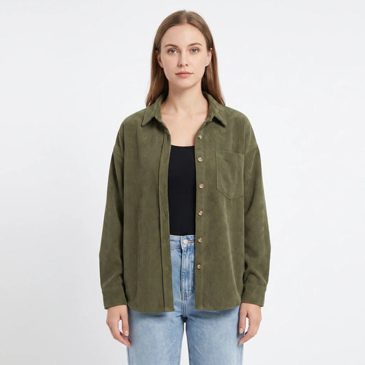 Women's Corduroy Fall Shirt Oversized Button-Down Long-Sleeve Blouse Edenforth