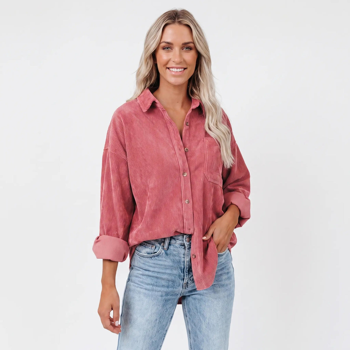 Women's Corduroy Fall Shirt Oversized Button-Down Long-Sleeve Blouse Edenforth