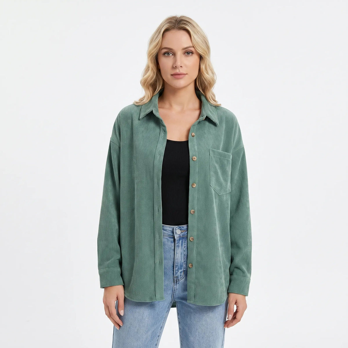 Women's Corduroy Fall Shirt Oversized Button-Down Long-Sleeve Blouse Edenforth