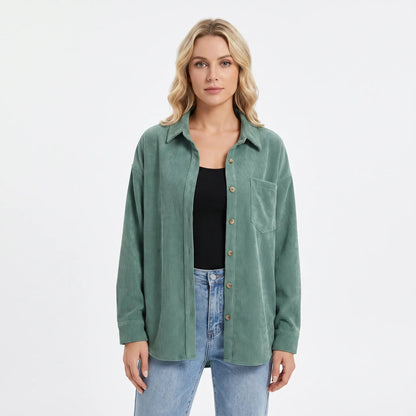 Women's Corduroy Fall Shirt Oversized Button-Down Long-Sleeve Blouse Edenforth