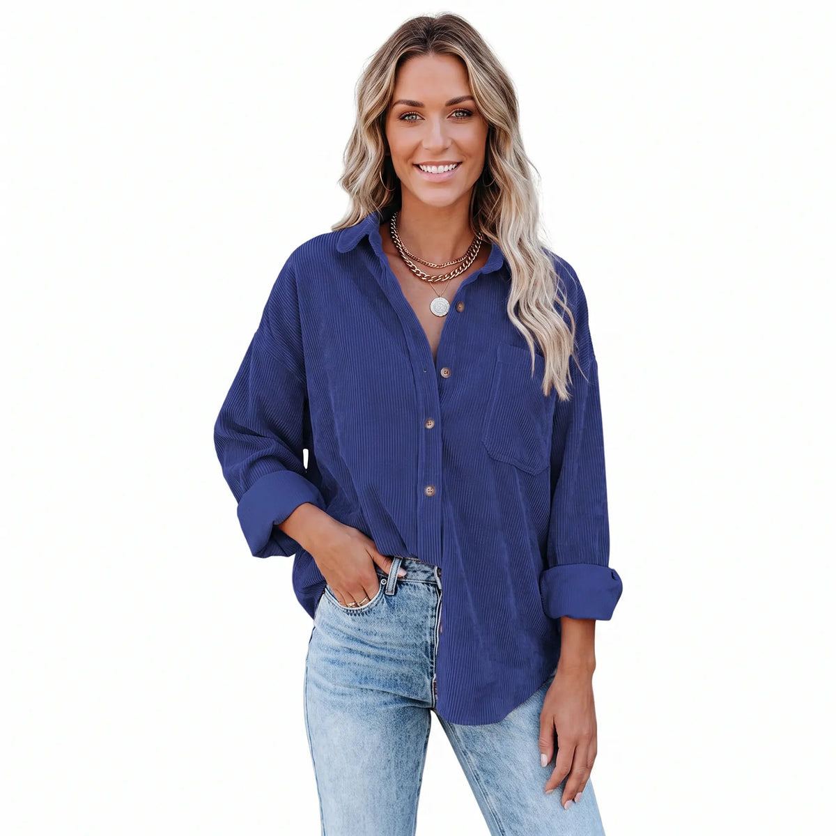 Women's Corduroy Fall Shirt Oversized Button-Down Long-Sleeve Blouse Edenforth