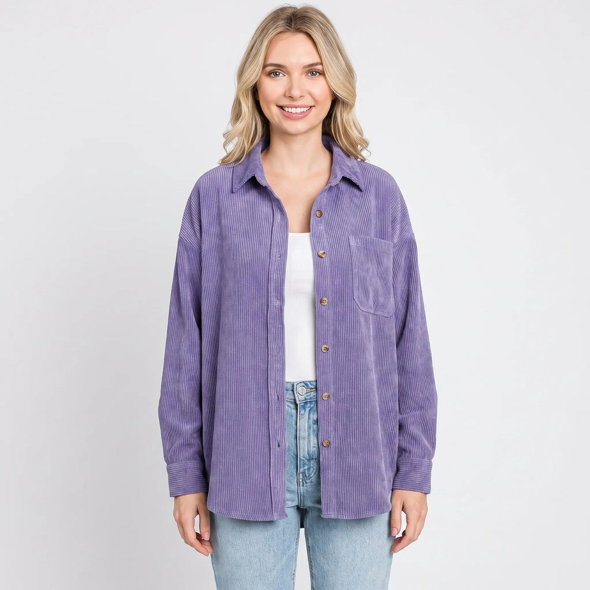 Women's Corduroy Fall Shirt Oversized Button-Down Long-Sleeve Blouse Edenforth
