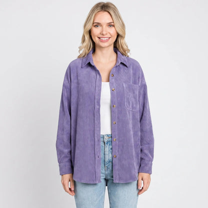 Women's Corduroy Fall Shirt Oversized Button-Down Long-Sleeve Blouse Edenforth