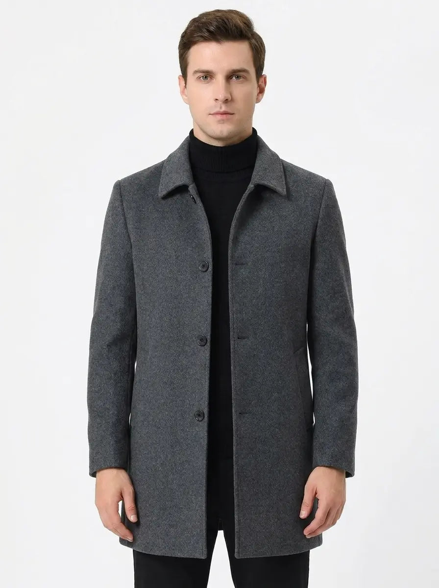 Men's Wool Blend Overcoat Notched Collar Single-Breasted Winter Coat Edenforth
