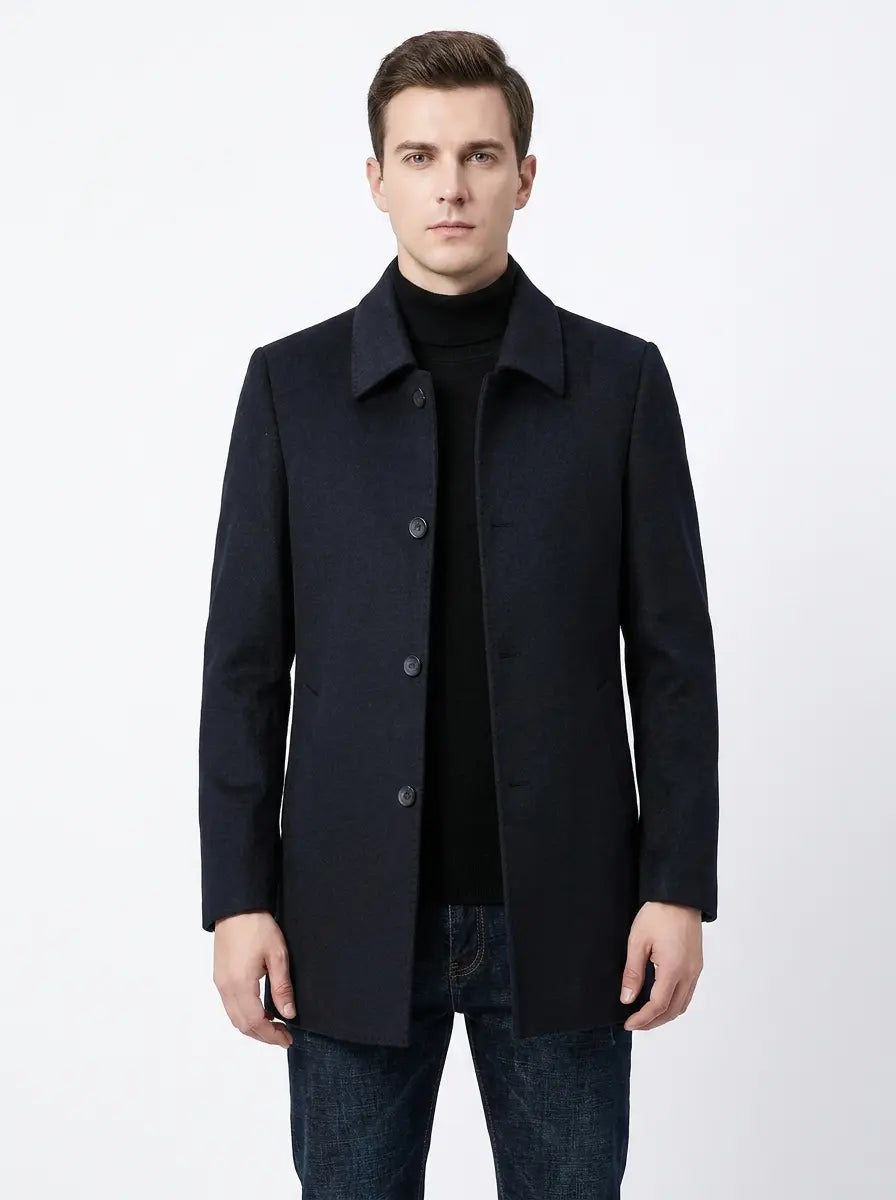 Men's Wool Blend Overcoat Notched Collar Single-Breasted Winter Coat Edenforth