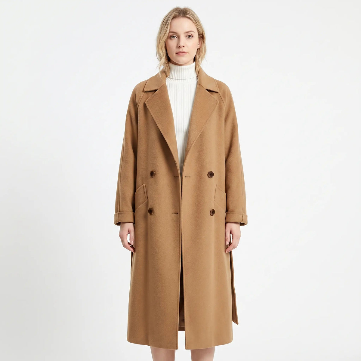 Women's Wool Blend Trench Coat Double-Breasted Belted Winter Overcoat Edenforth