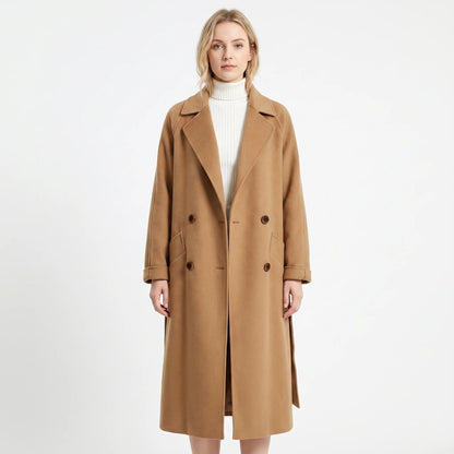 Women's Wool Blend Trench Coat Double-Breasted Belted Winter Overcoat Edenforth