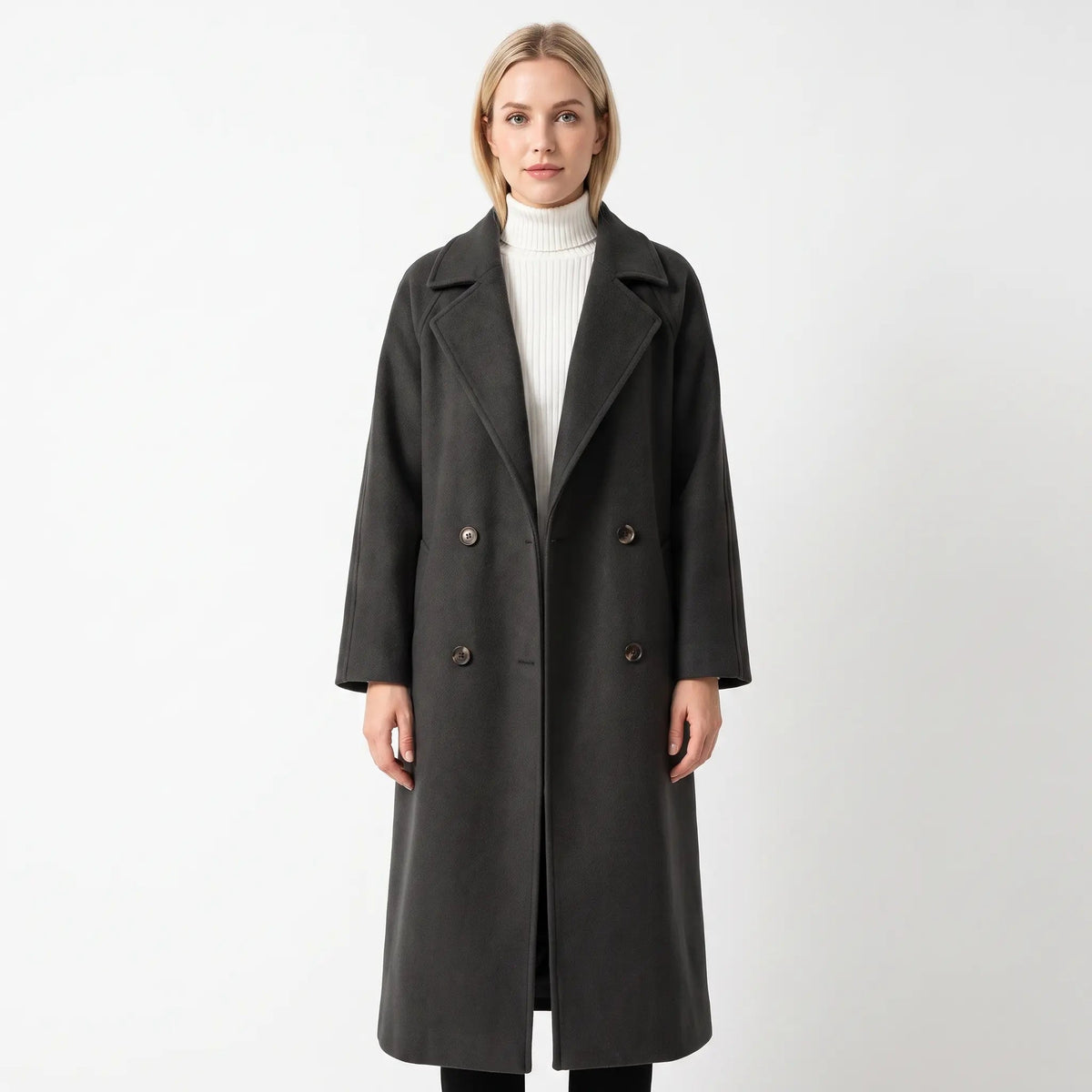 Women's Wool Blend Trench Coat Double-Breasted Belted Winter Overcoat Edenforth