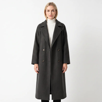 Women's Wool Blend Trench Coat Double-Breasted Belted Winter Overcoat Edenforth